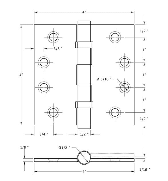 Deltana DSB4NB26D Ball Bearings Square Hinge, Satin Chrome