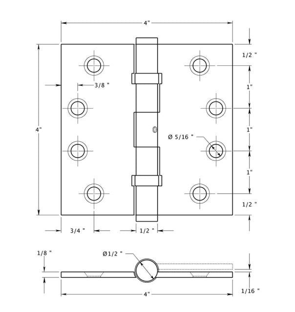 Deltana DSB4NB10WL Ball Bearings Square Hinge, White Bronze Light