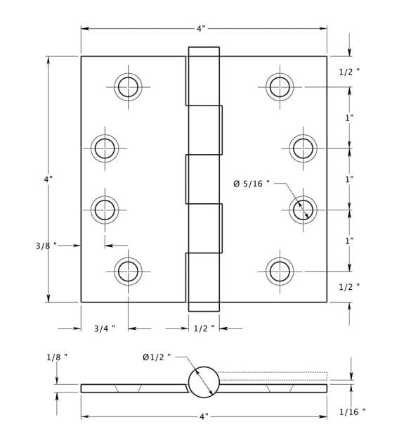 Deltana DSB4N10WM Square Hinge, White Bronze Medium