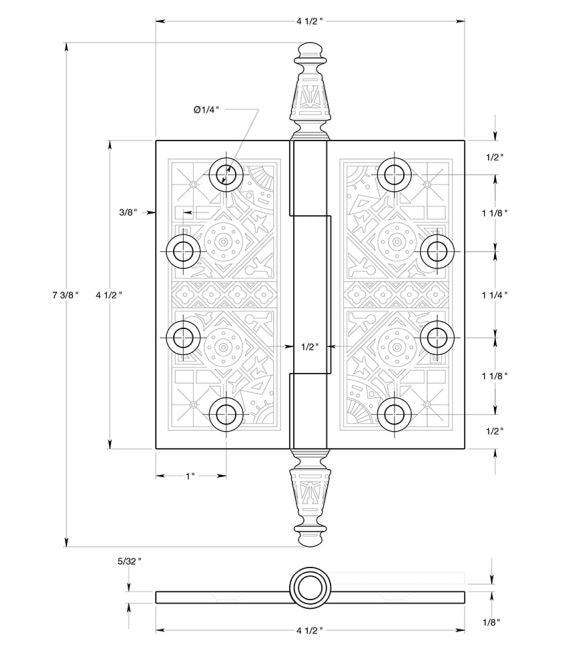 Deltana DSBP45U15 Full Mortise Square Hinge, Satin Nickel