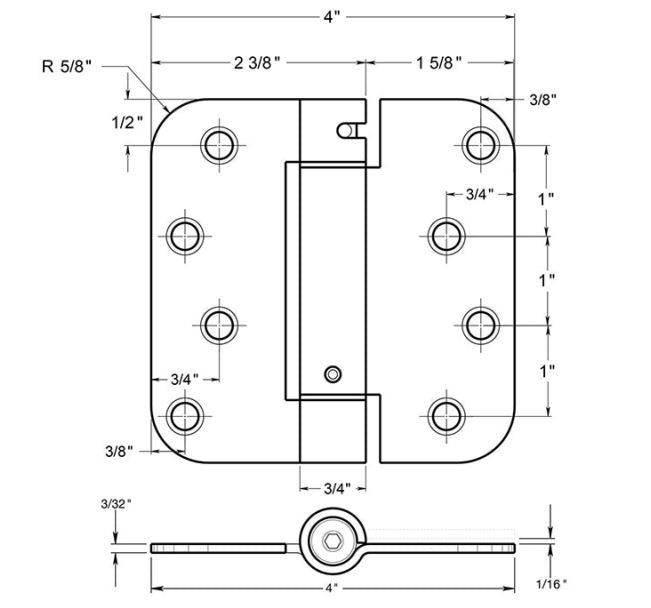 Deltana DSH4R510B Radius Spring Hinge, Oil Rubbed Bronze, 4" x 4"