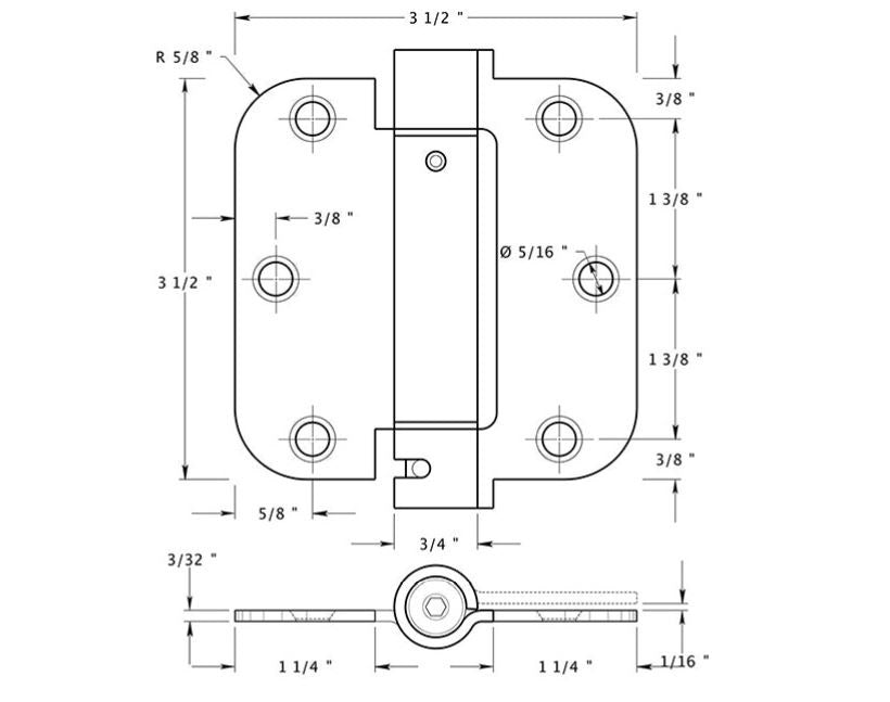Deltana DSH35R526D Spring Hinge, Satin Chrome