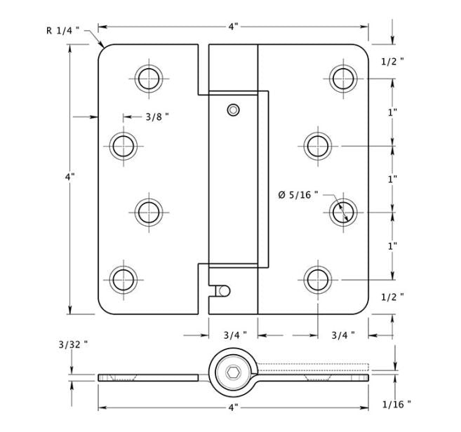 Deltana DSH4R415 Spring Hinge, Satin Nickel, 4" x 4" x 1/4"