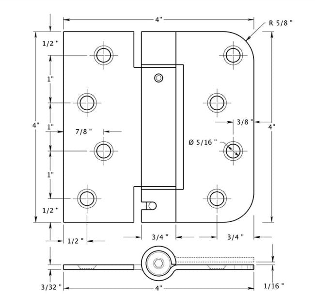 Deltana DSH4SR515-LH Left Hand Radius Square Spring Hinge, Satin Nickel