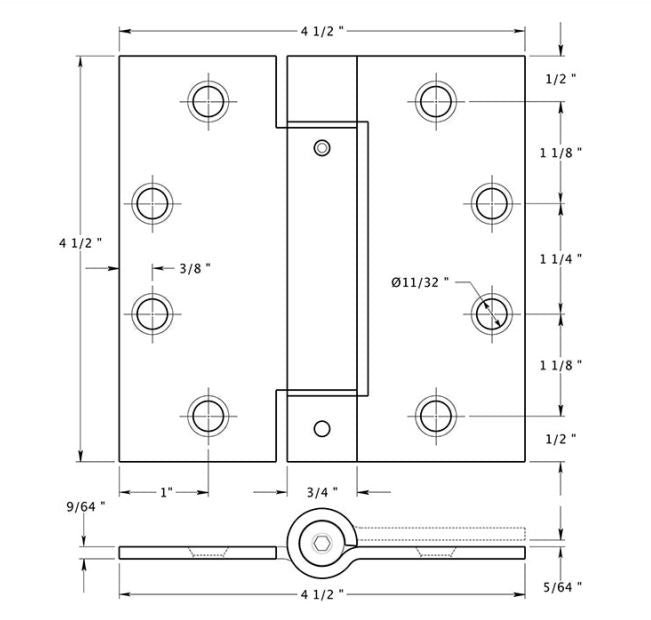 Deltana DSH45U15A Spring Hinge, Antique Nickel, 4-1/2" x 4-1/2"