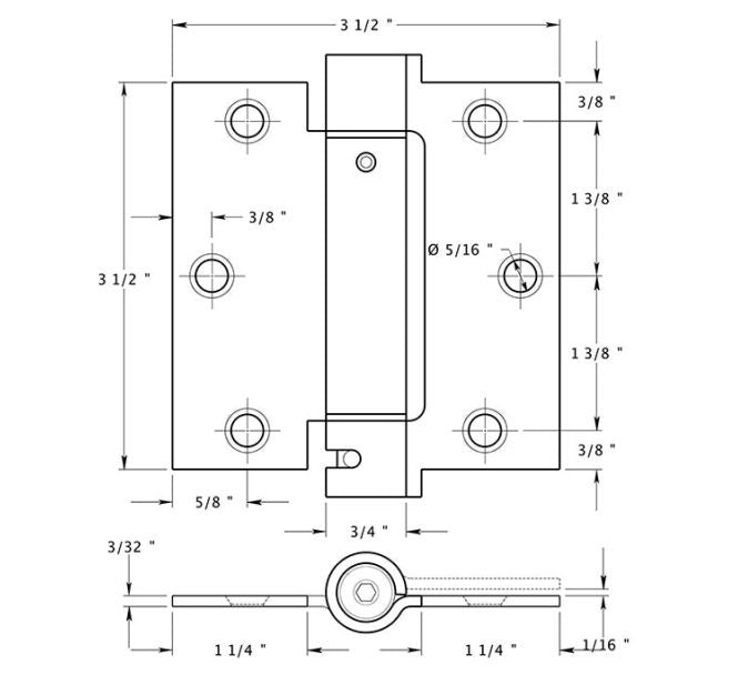 Deltana DSH35U4 Spring Hinge, Satin Brass, 3-1/2" x 3-1/2"
