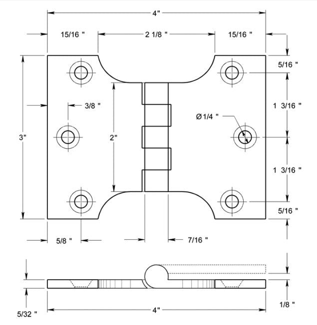 Deltana DSPA3040U15A Parliament Hinge, Antique Nickel, 3" x 4"