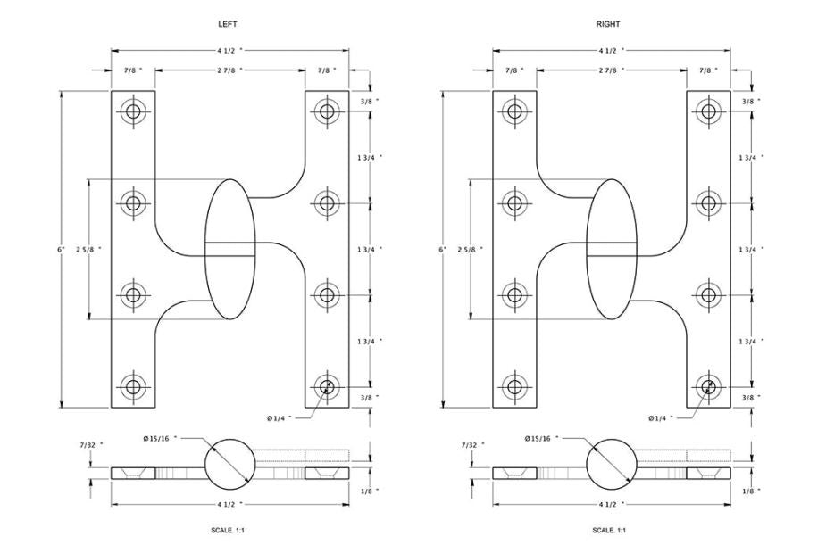 Deltana OK6045B15A-R Door Hinge, Antique Nickel, 6" x 4-1/2"