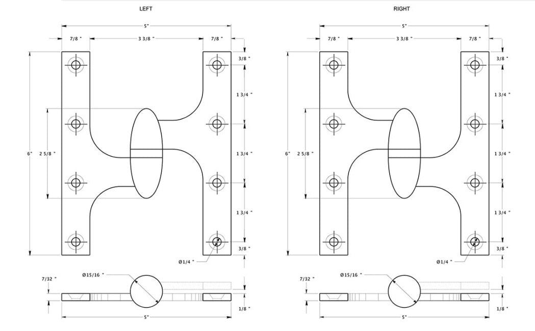 Deltana OK6050BCR003-R Door Hinge, Lifetime Brass, 6" x 5"