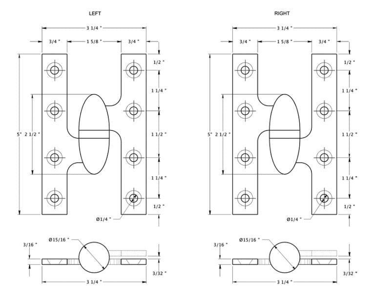 Deltana OK5032B19-L Olive Knuckle Hinge, Black