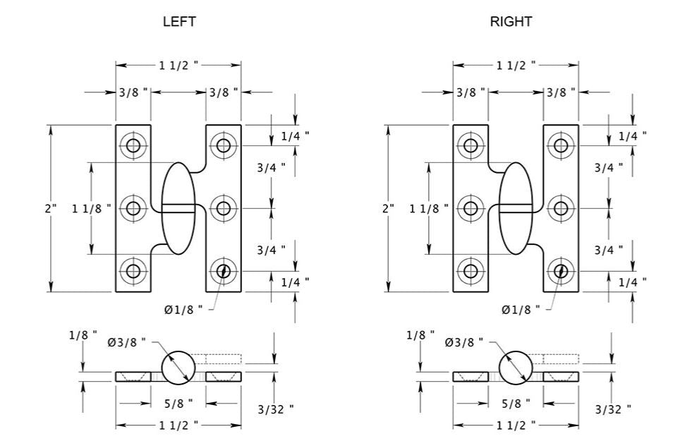 Deltana OK2015U15-L Olive Knuckle Hinge, Satin Nickel
