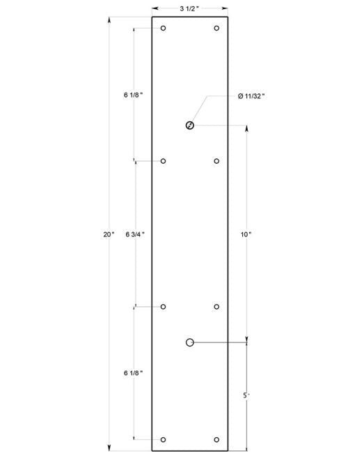 Deltana PPH3520U3 Push Plate For Door Pull, Bright Brass, 20"