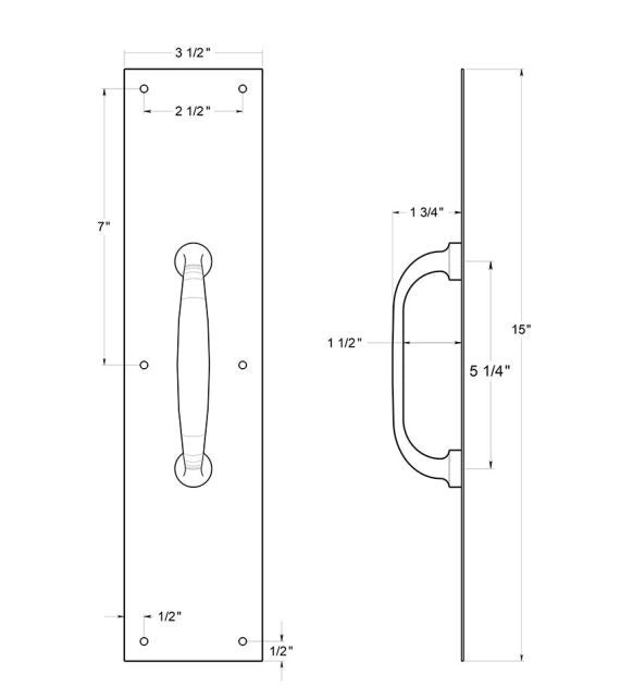 Deltana PPH55U5 Push Plate With Handle, Antique Brass
