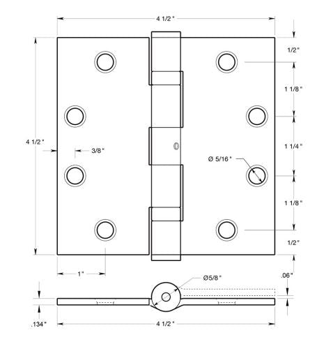Deltana S45BBNU5 Ball Bearing Square Door Hinge, Antique Brass, 4-1/2" x 4-1/2"