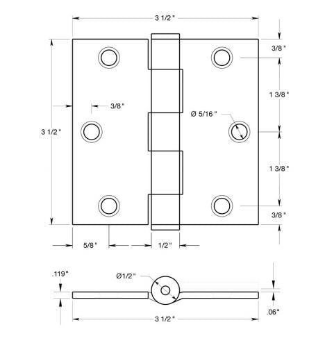 Deltana S35HD1B Square Door Hinge, Paint Black, 3-1/2" x 3-1/2"