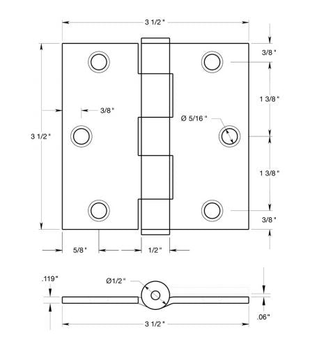 Deltana S35HD5 Square Door Hinge, Antique Brass, 3-1/2" x 3-1/2"