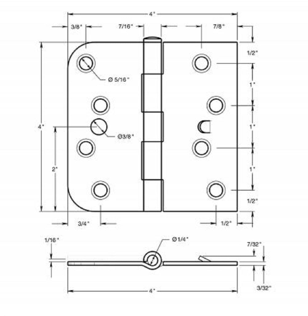 Deltana SS44058TA32D-LH  Left Hand Full Mortise Door Hinge, 4" x 5/8"