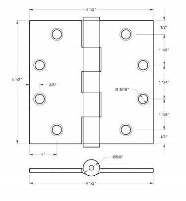 Deltana S45U10B Heavy Duty Square Door Hinge, Oil Rubbed Bronze, 4-1/2" x 4-1/2"