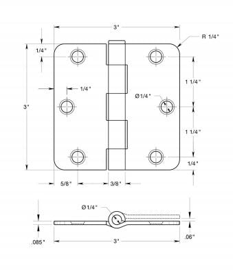 Deltana S33U10B-R Square Door Hinge, Oil Rubbed Bronze, 3" x 3"