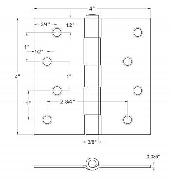 Deltana S44U10B-R Square Door Hinge, Oil Rubbed Bronze, 4" x 4"