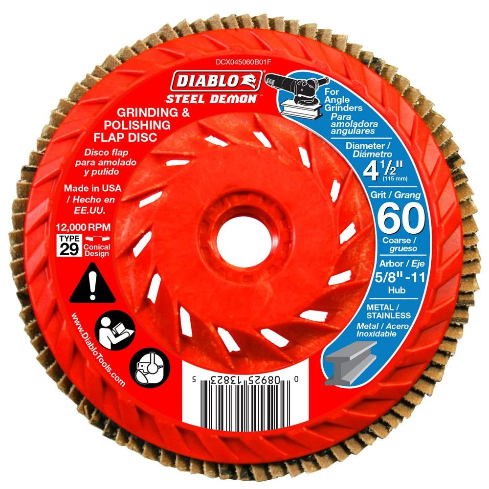 Diablo DCX045060B01F Steel Demon Grinding & Polishing Flap Disc, 60 Grit, 4-1/2" Dia. x 5/8"