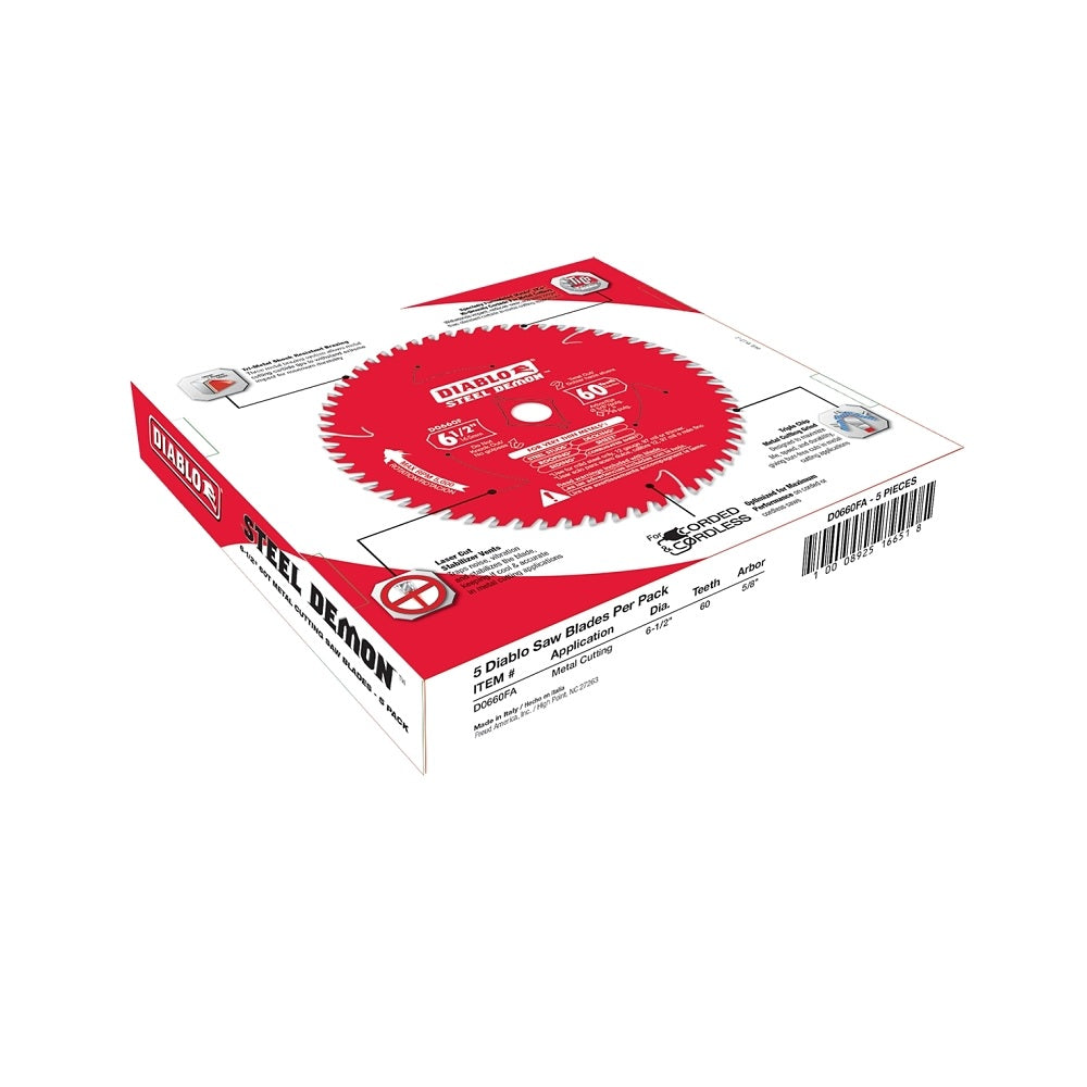 Diablo D0660FA Demon Metal Cutting Saw Blade, 6-1/2 Inch x 60 Tooth