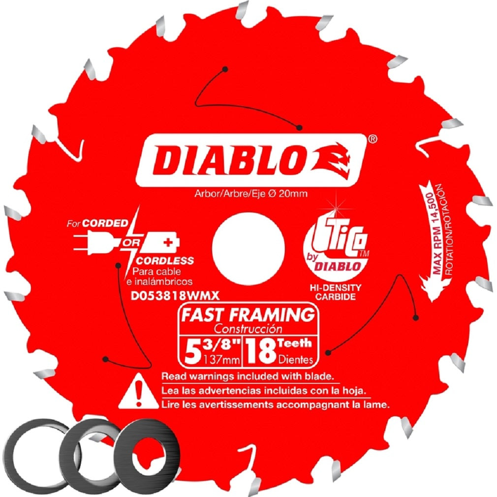 Diablo D053818WMX Fast Framing Saw Blade, Carbide, 5-3/8 Inch