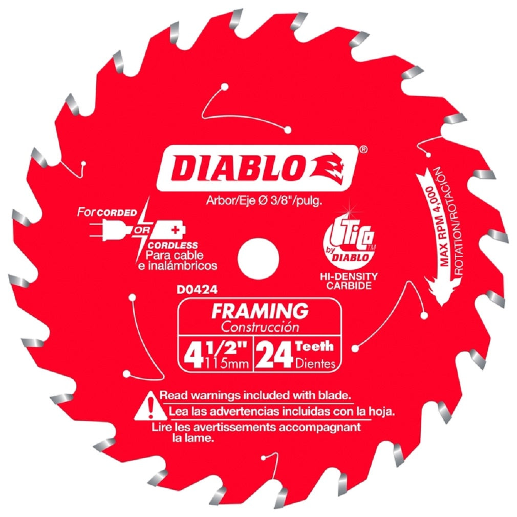 Diablo D0424X Framing Saw Blade, Carbide, 4-1/2 Inch