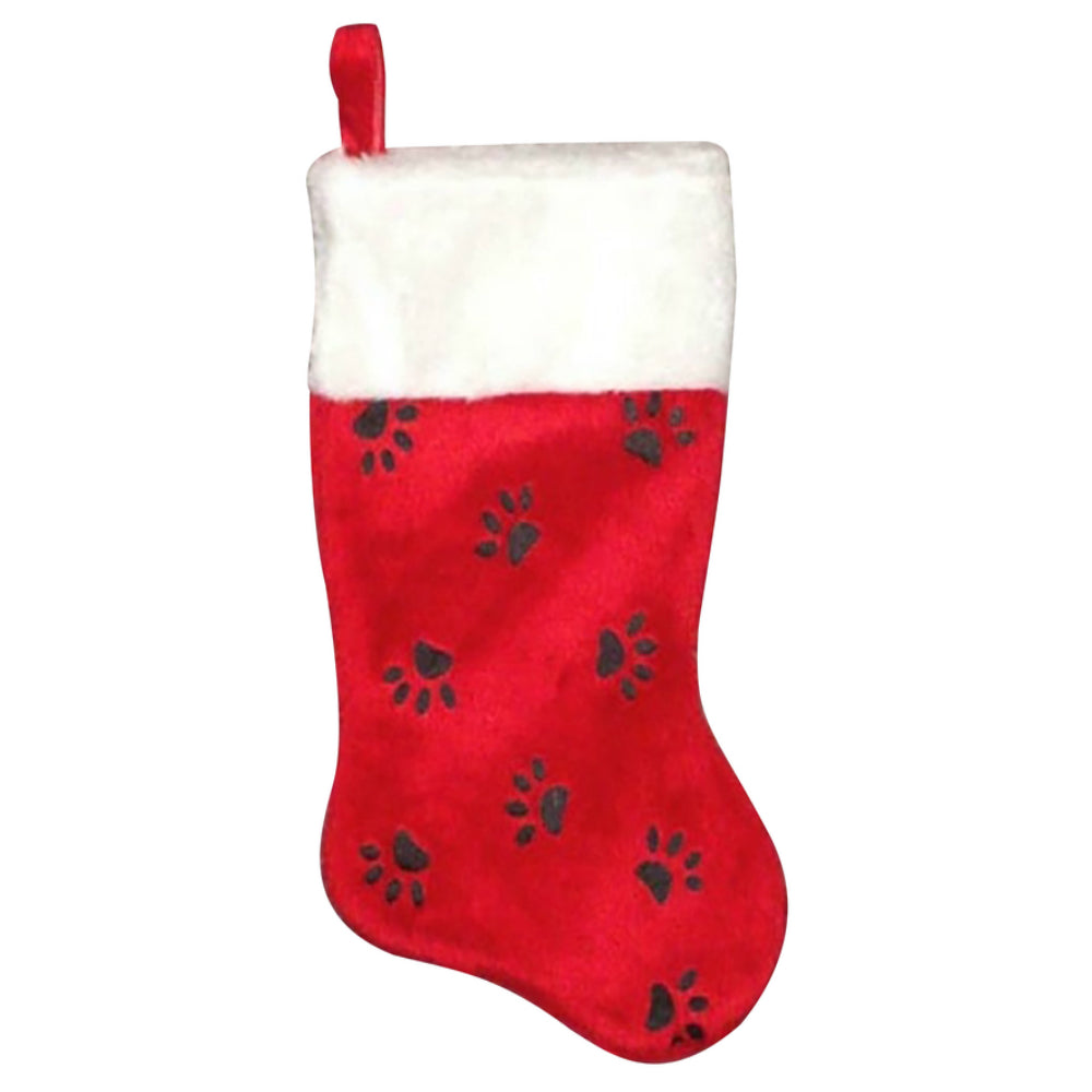 Dyno 1161734-2AC Paw Print Christmas Stocking, Red/White/Black, 16 in