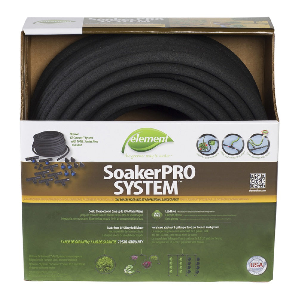 Element CELSPAK38100CC SoakerPro System Garden Hose Kit, Black, 3/8 in X 100 ft