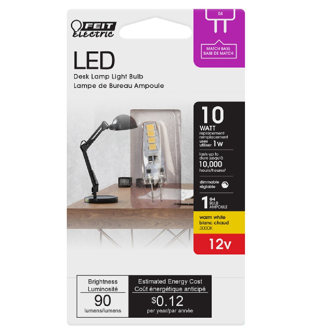 Feit Electric BP10G4/830/LED Dimmable G4 LED Bulb, Warm White, 1 W