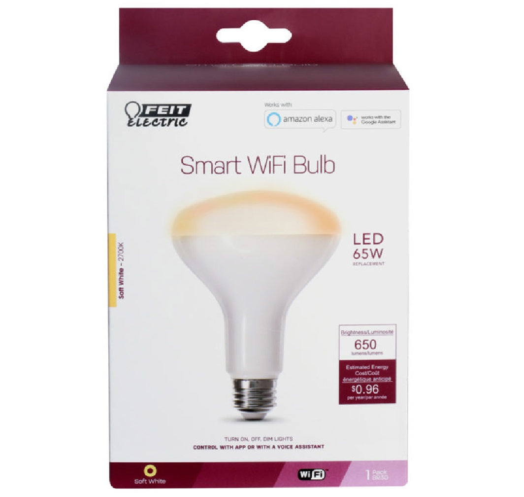 Feit Electric BR30/927CA/AG Smart WiFi LED Bulb, Soft White, 8 W