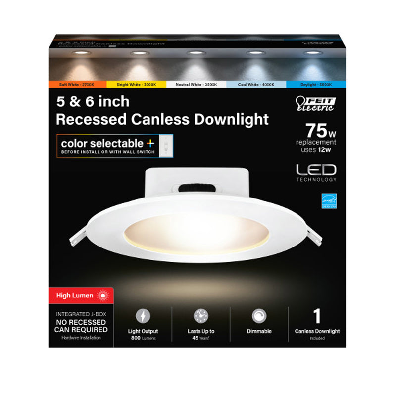 Feit Electric LEDR56JBX/6WYCA Dimmable Recessed J-Box Downlight, Warm White