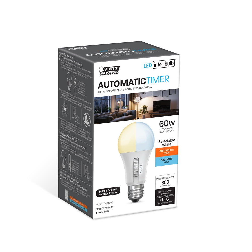 Feit Electric OM602CCTCATIMER Intellibulb A19 LED Bulb, 8.8 Watts, 120 Volt