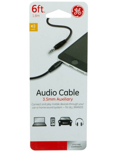 GE 33572 Auxiliary Audio Cable, Black, 6'