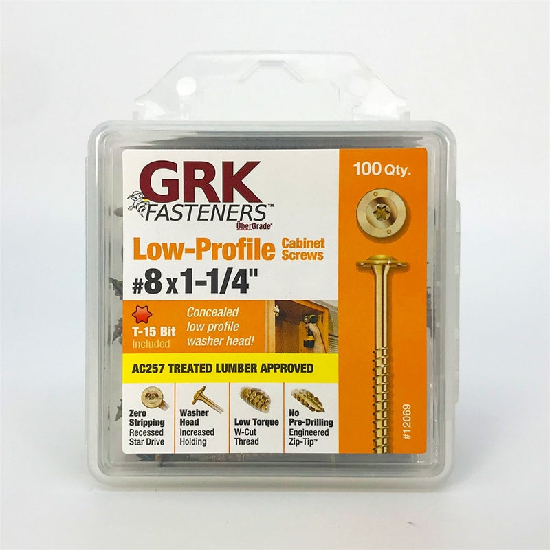 GRK Fasteners 114069 Low Profile Washer Head Drive Style Cabinet Screw, #8 x 1-1/4"