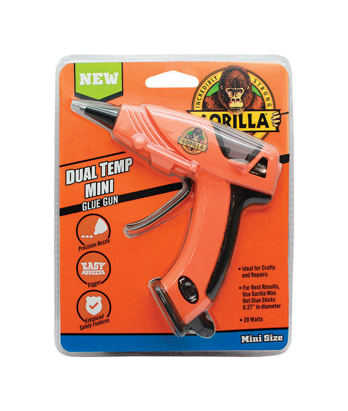 Gorilla 8401502 Dual Temperature Mini Glue Gun, Orange, 20 Watts