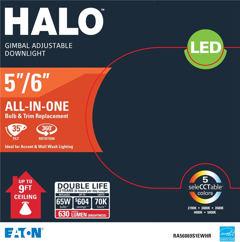 Halo RA56069S1EWHR Recessed Light Gimbal Retrofit Trim, 630 L