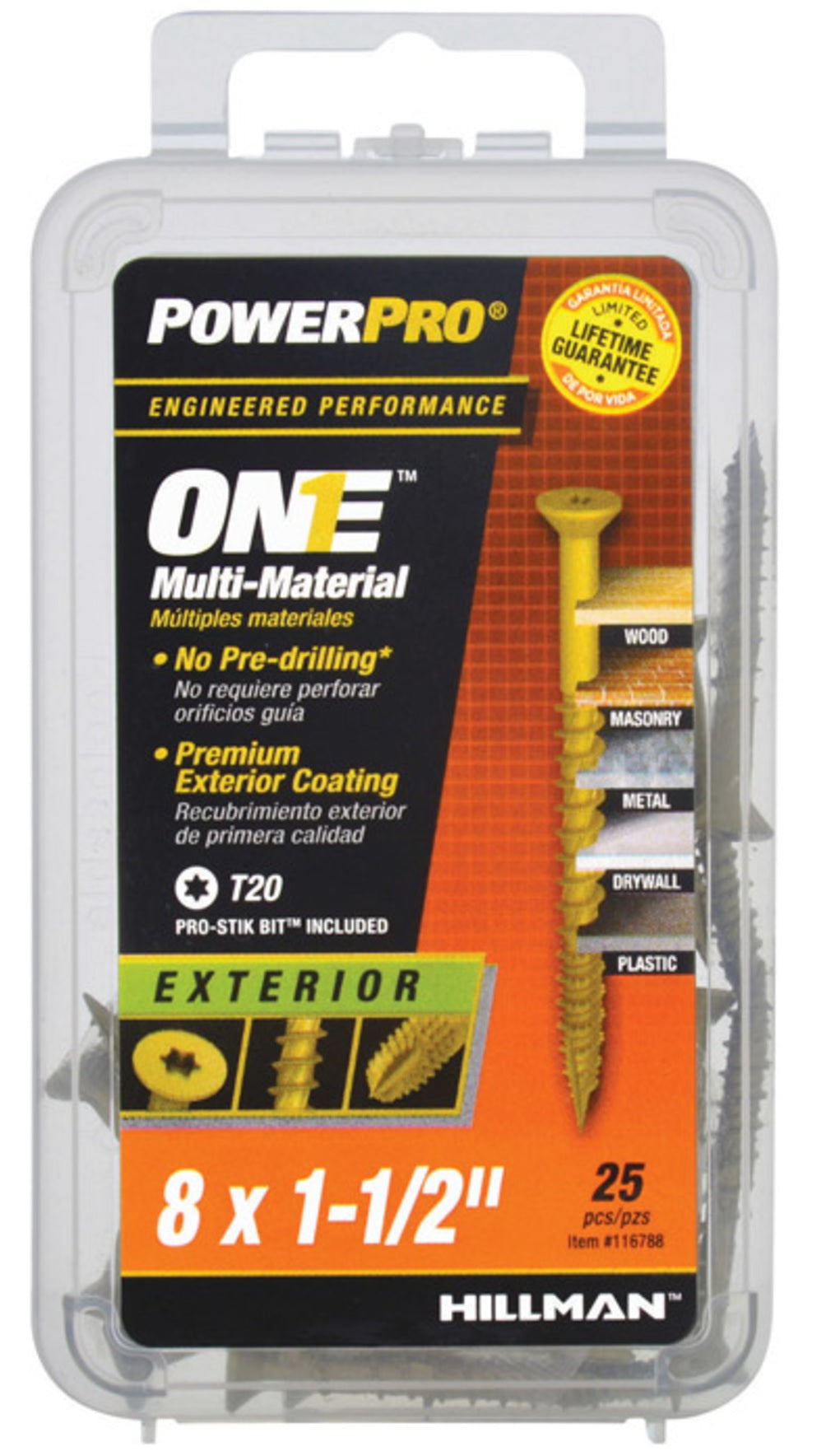 Hillman Fasteners 116788 Power Pro ONE Multi-Material Screws, #8 x 1-1/2"