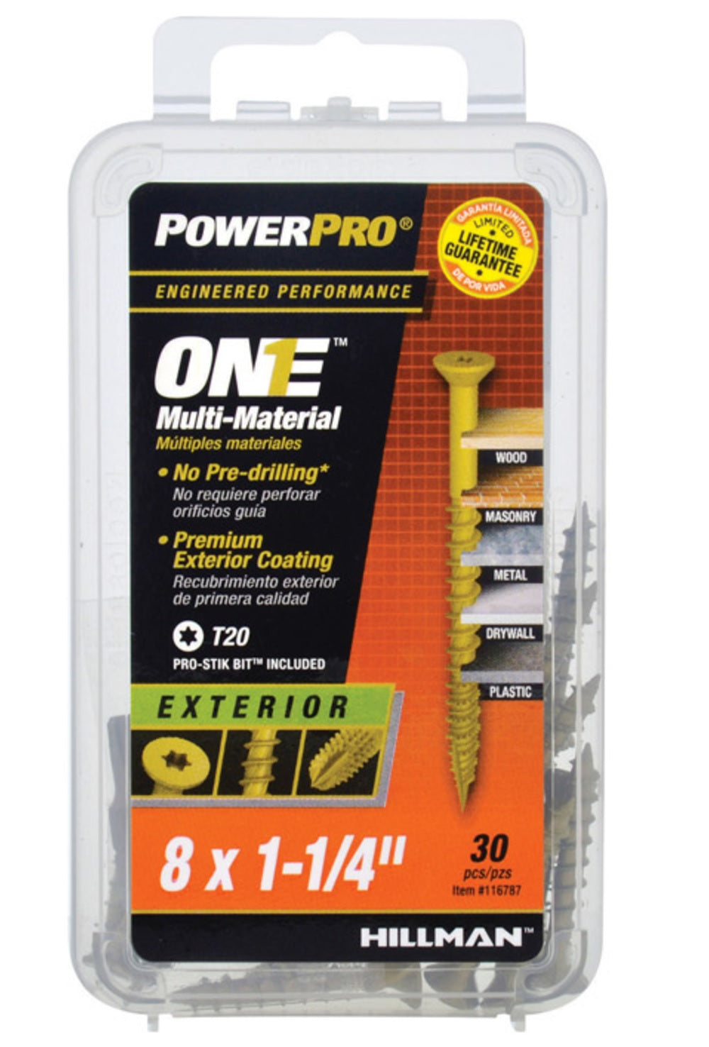 Hillman Fasteners 116787 Power Pro ONE Multi-Material Screws, #8 x 1-1/4"