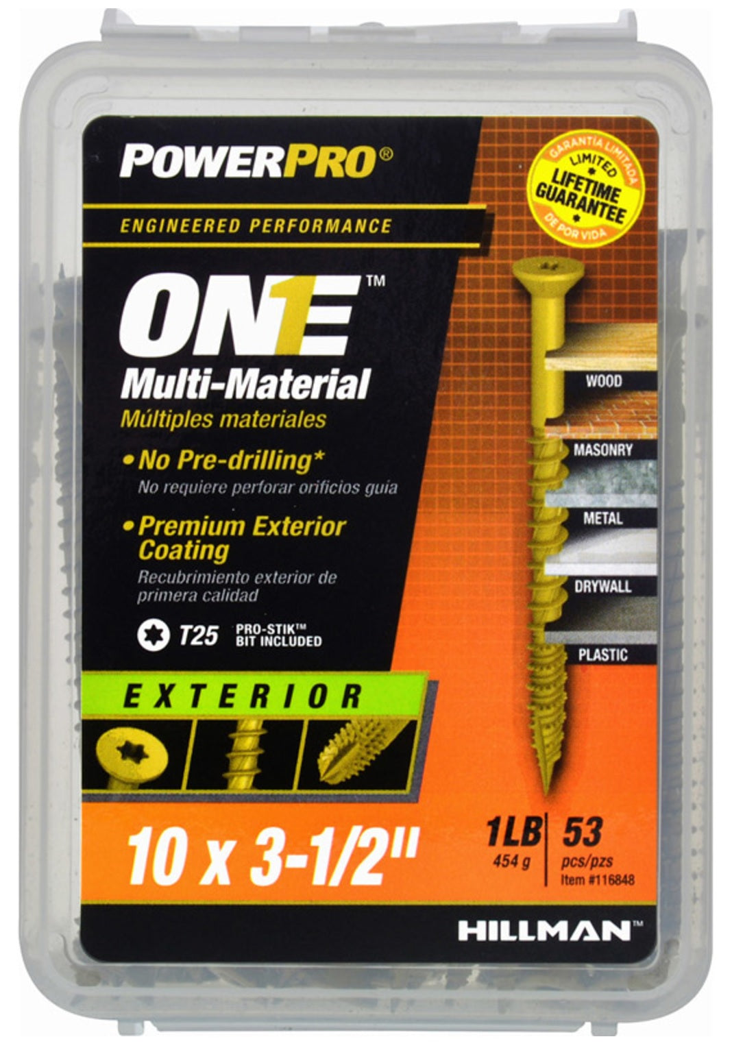 Hillman Fasteners 116848 PowerPro One Flat Head Multi-Material Screws, #10 x 3-1/2"