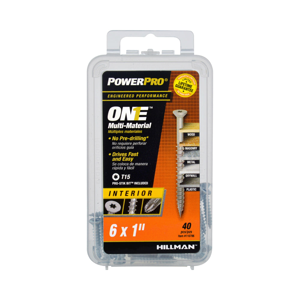 Hillman Fasteners 116706 Power Pro One Multi-Material Screw, #6X1", Pack of 40