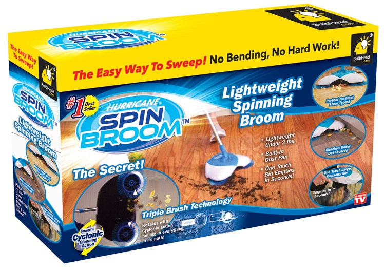 Hurricane 11796-6 Spin Broom Lightweight Spinning Broom, Blue, 7" W