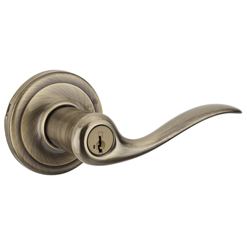 Kwikset 740TNL 5 Tustin Keyed Entry Door Lever featuring SmartKey, Antique Brass