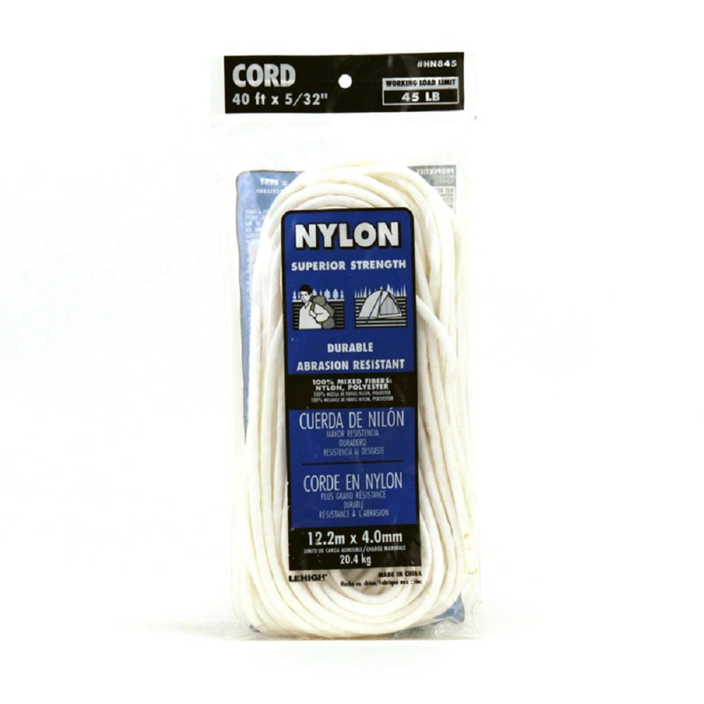 Lehigh HN845X Diamond Braided Paracord, White, 40'