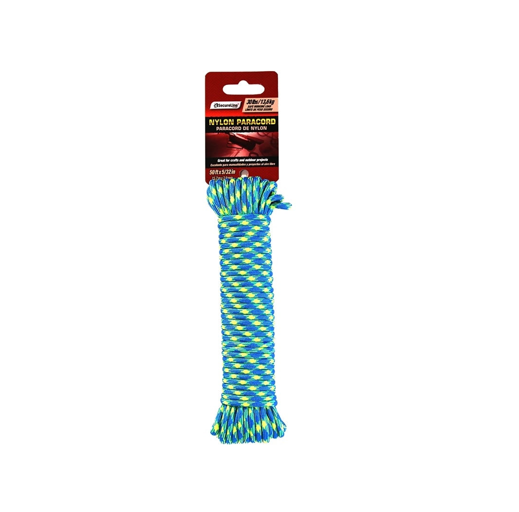 Lehigh 79-555 Paracord, Nylon, Blue/Yellow, 50 Feet