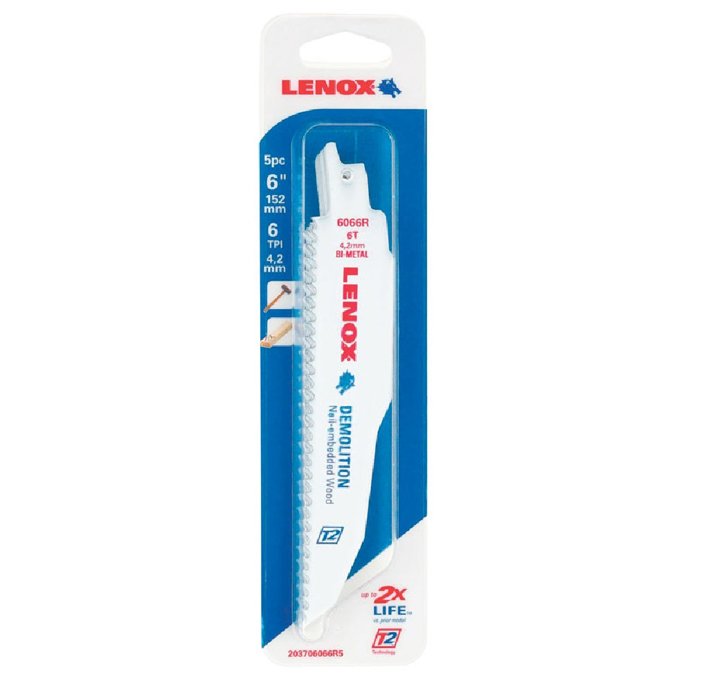 Lenox 203706066R5 Reciprocating Saw Blade, Bi-Metal, 6"