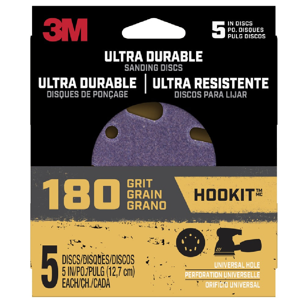 3M DISC5IN5PK180 Hookit Ultra Durable Sanding Disc, Ceramic, 5 In