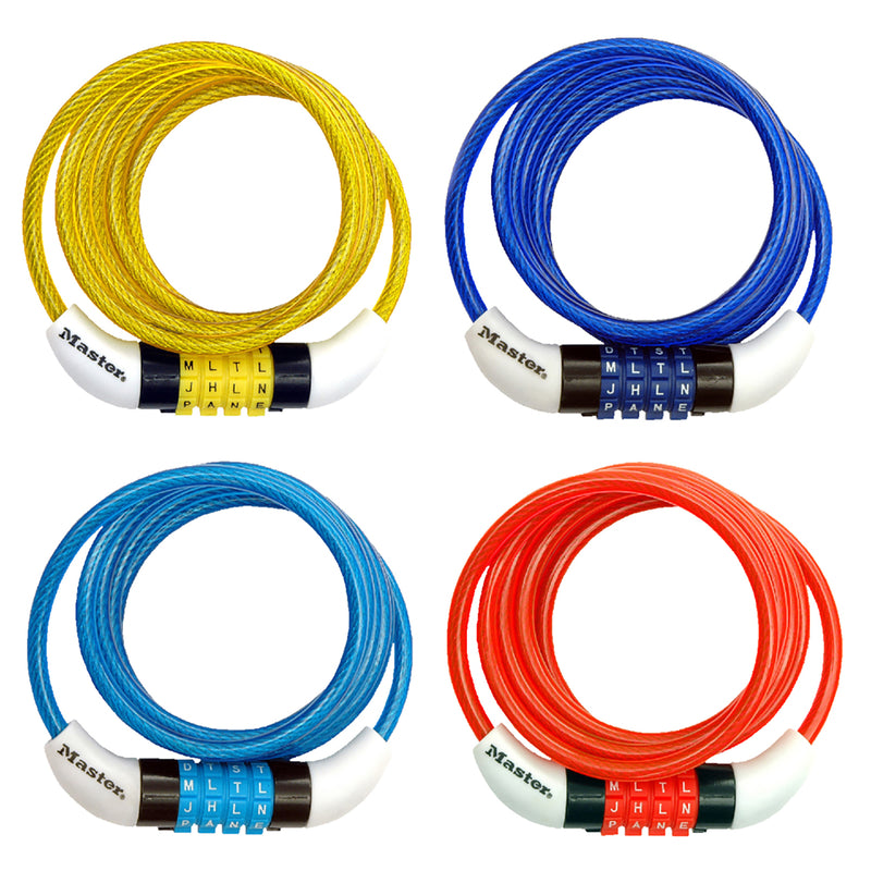 Master Lock 8152DASTWD 4-Dial Combination Locking Cable, Assorted Colors