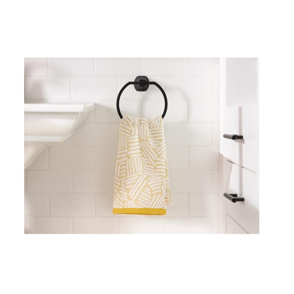 Moen MY8786BL Lindor Towel Ring, Black, Zinc